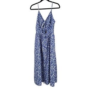 Adrienne Blue Spotted Print Cut Out Tie Front Button Down Midi‎ Sundress Medium